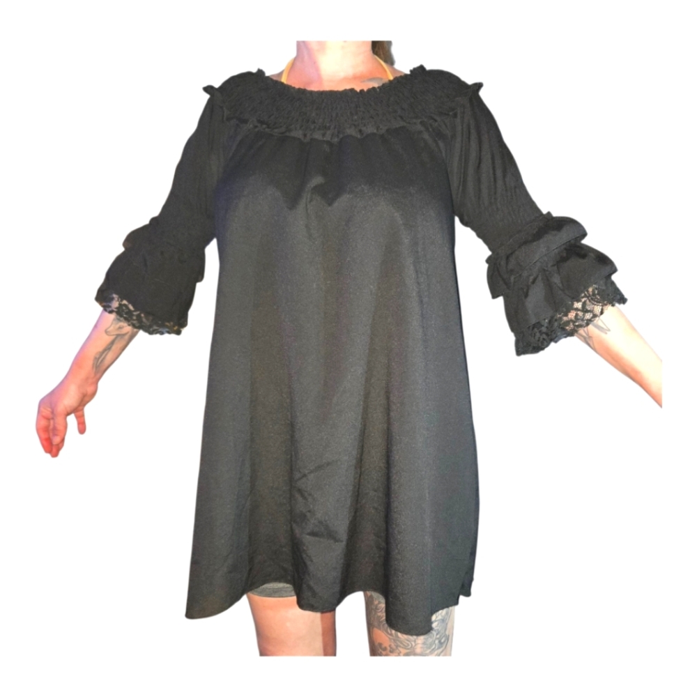 Whimsigoth Black Ruffle Bell Sleeve Mini Dress Size Medium Goth Witchy